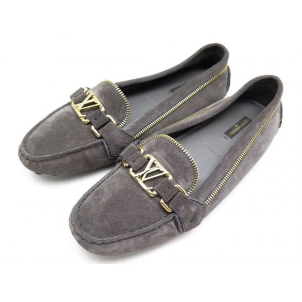 CHAUSSURES LOUIS VUITTON OXFORD MOCASSINS 38.5 EN DAIM TAUPE SUEDE LOAFERS 420€