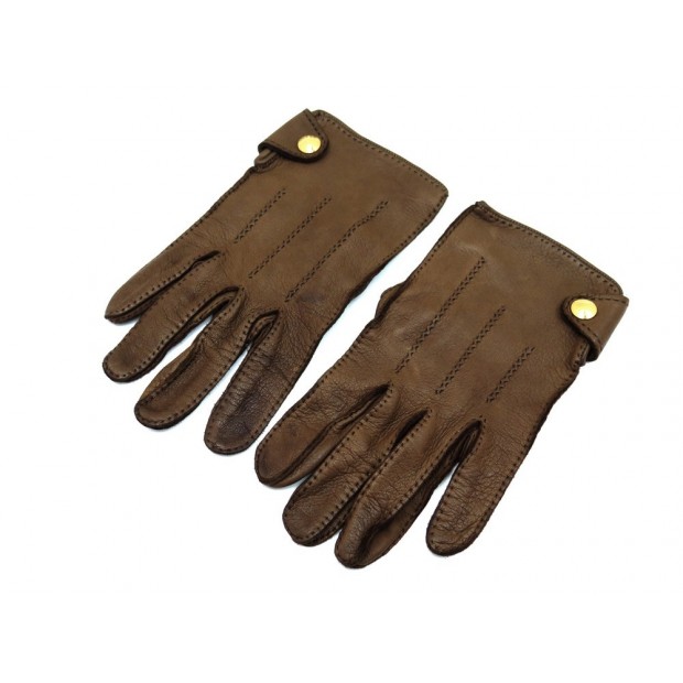 GANTS HERMES CLOU DE SELLE 8.5 EN CUIR MARRON HOMME BROWN LEATHER GLOVES 615€