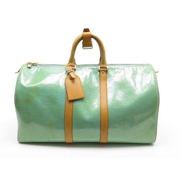 SAC A MAIN LOUIS VUITTON KEEPALL CUIR MONOGRAM VERNIS VERT TRAVEL HAND BAG 1040