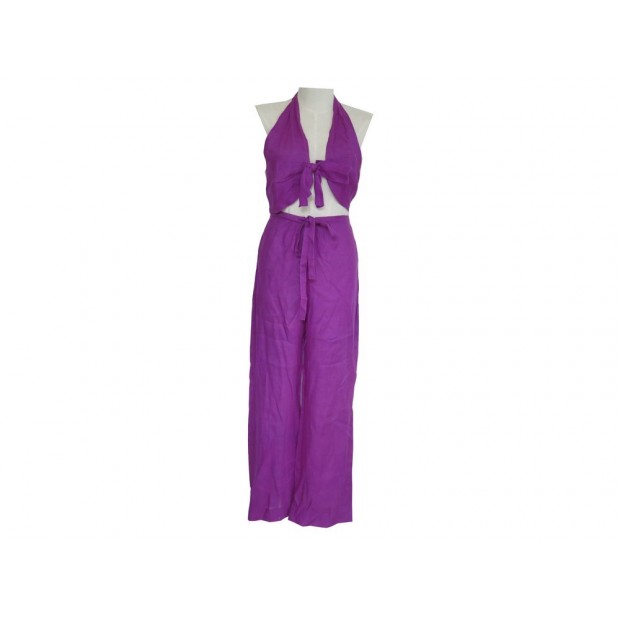 ENSEMBLE YVES SAINT LAURENT PANTALON T36 S HAUT T40 M LIN VIOLET PANTS TOP 1300