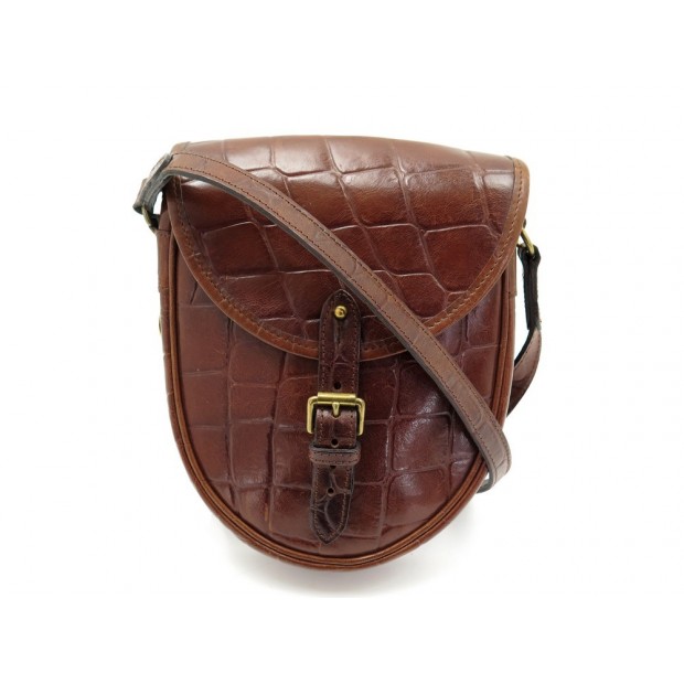 VINTAGE SAC A MAIN MULBERRY BESACE CUIR FACON CROCO MARRON BROWN LEATHER PURSE