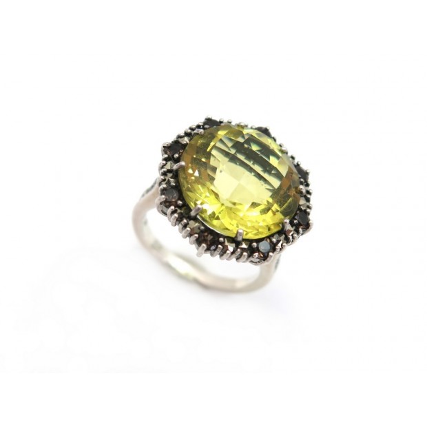 VINTAGE BAGUE ARGENT 925 & DIAMANT JAUNE T 54 9 GR 