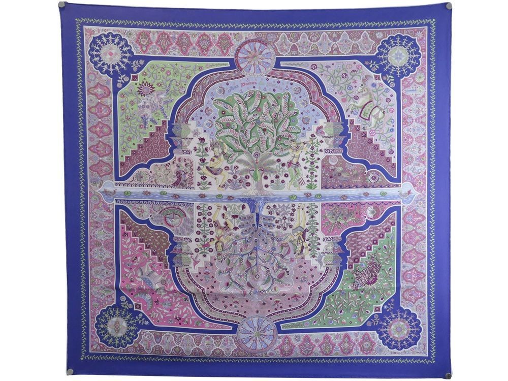 Châle / Écharpe Hermès « Aux Portes Du Palais » - Cachemire & Soie - Motif Floral - Multicouleur - Occasion