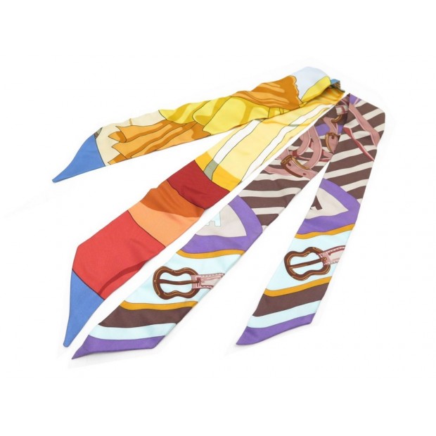 LOT DE 2 TWILLY FOULARDS HERMES EN SOIE MULTICOLORE + BOITE SILK SCARF BOX 290