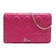 NEUF SAC A MAIN DIOR LADY EN CUIR CANNAGE FUSHIA CHAINE DOREE CHAIN CLUTCH 1370€