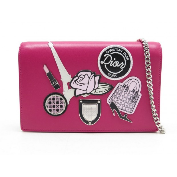 NEUF SAC A MAIN DIORMAMA PORTEFEUILLE A CHAINE FUSHIA PATCH CHAIN WALLET 1460