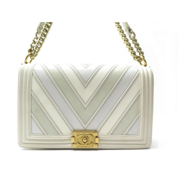 SAC A MAIN CHANEL GRAND BOY CHEVRON BANDOULIERE EN CUIR BEIGE HAND BAG 4650€