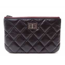 NEUF PORTE MONNAIE CHANEL 2.55 CUIR MATELASSE NOIR + BOITE 