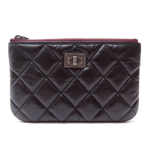 NEUF PORTE MONNAIE CHANEL 2.55 CUIR MATELASSE NOIR + BOITE 