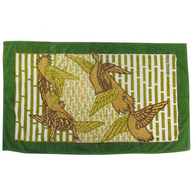 DRAP DE PLAGE HERMES SERVIETTE DE BAIN EN COTON VERT MOTIF CANARDS TOWEL 430