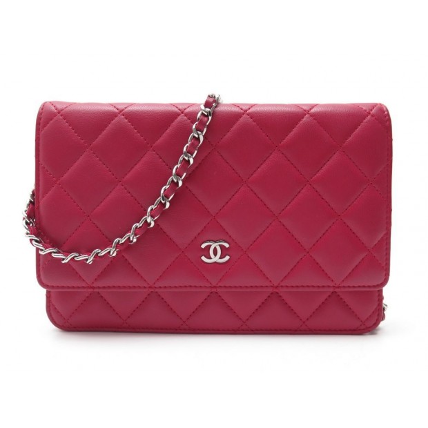 SAC A MAIN CHANEL WALLET ON CHAIN WOC CUIR MATELASSE FRAMBOISE HAND BAG 2000