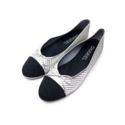 CHAUSSURES CHANEL DIAGONAL QUILTED FLAT G32842 BALLERINES T41 ARGENTE SHOES 600