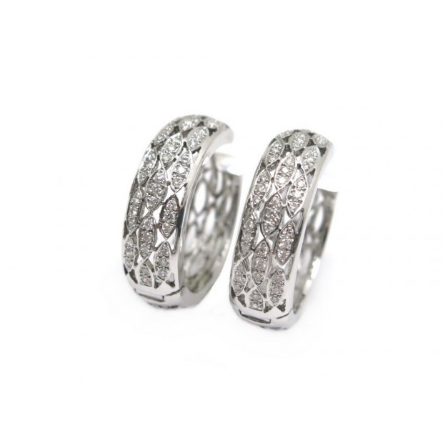 BOUCLES D'OREILLES CREOLES EN OR BLANC 15GR 98 DIAMANTS 0.45CT DIAMONDS EARRINGS