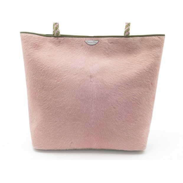 SAC A MAIN CHRISTIAN DIOR EN POULAIN ROSE & KAKI 28 CM PINK HAND BAG PURSE 2000