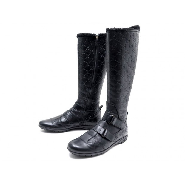 BOTTES GUCCI BIKER RIDING 182332 38 EN CUIR NOIR MONOGRAM GUCCISSIMA BOOTS 590€