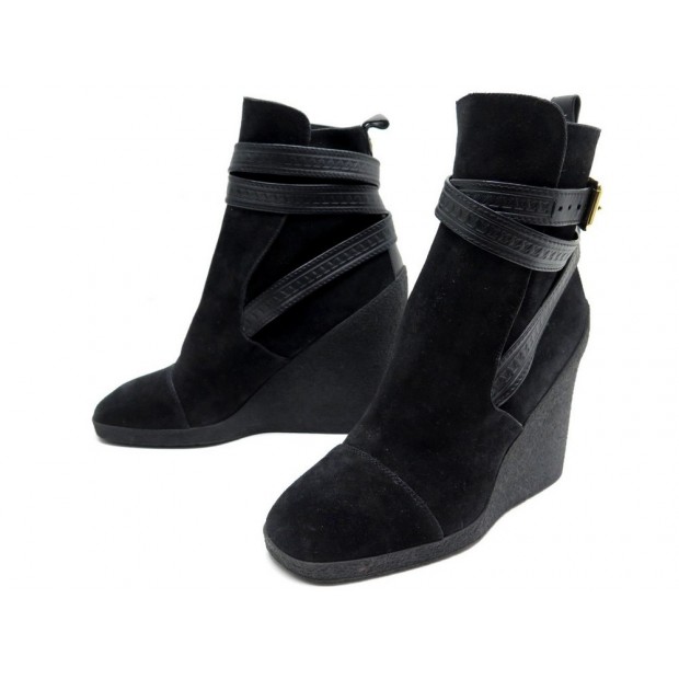 CHAUSSURES LOUIS VUITTON BOTTINES COMPENSES DAIM NOIR 