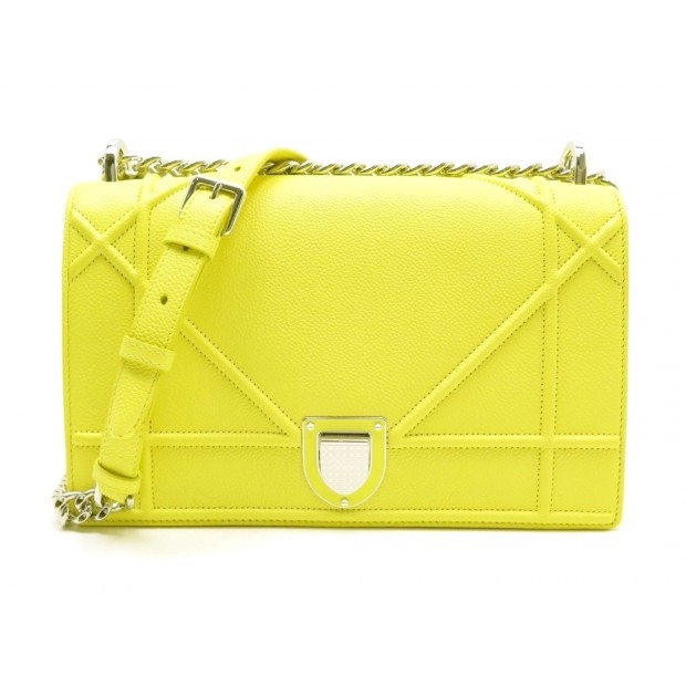 NEUF SAC A MAIN DIOR DIORAMA M0422 CUIR GRAINE JAUNE YELLOW HAND BAG NEW 2825