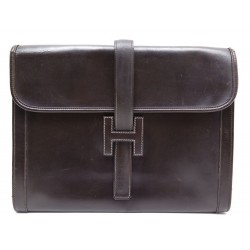 POCHETTE HERMES JIGE CUIR MARRON 