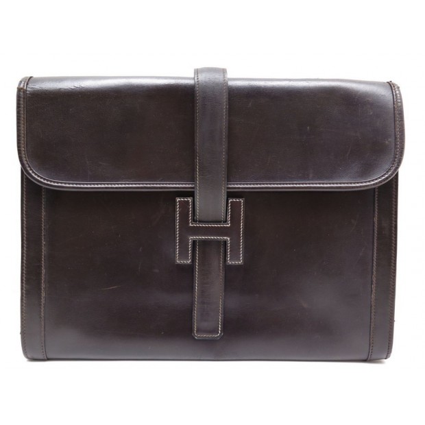 VINTAGE POCHETTE A MAIN HERMES JIGE GM CUIR MARRON BROWN LEATHER HAND BAG 3100€