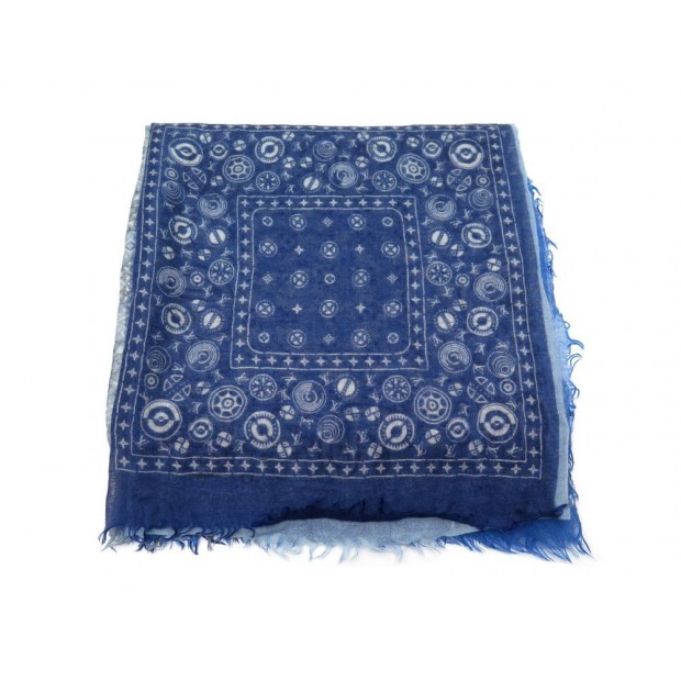 CHALE LOUIS VUITTON PATCHWORK BANDANA M75266 EN CACHEMIRE & SOIE BLEU SHAWL 615