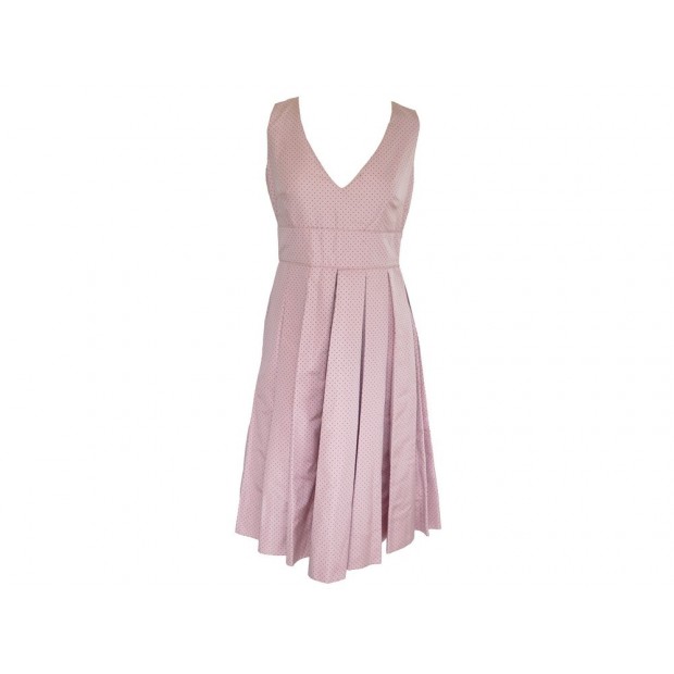 ROBE PRADA MI LONGUE A POIS 42 IT 38 FR M EN SOIE ROSE PINK SILK DRESS 2150€