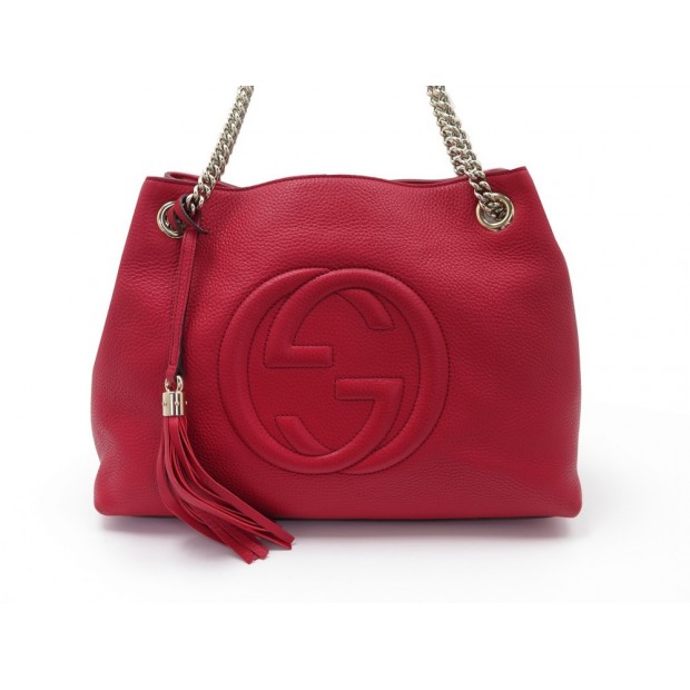 SAC A MAIN GUCCI SOHO 308982 LOGO GG CUIR GRAINE ROUGE PURSE RED LEATHER 1590€