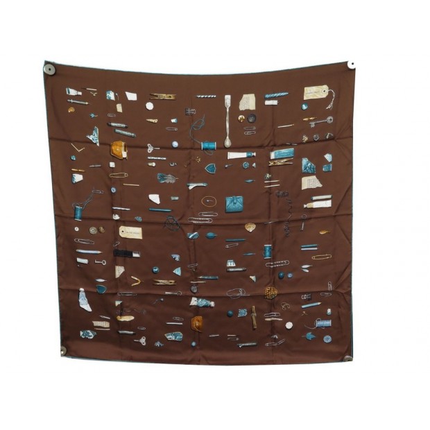 NEUF FOULARD HERMES IN THE POCKET CARRE 90 EN SOIE MARRON BROWN SILK SCARF 370