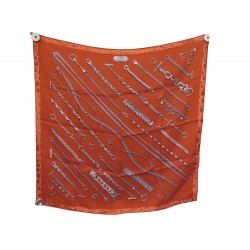NEUF FOULARD HERMES CHAINES ET GOURMETTES CARRE 70 SOIE ROUILLE SILK SCARF 280