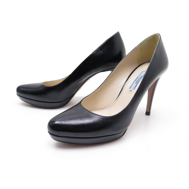 CHAUSSURES PRADA ESCARPINS EN CUIR SAFFIANO NOIR T38 IT 39 FR COURT SHOES 530