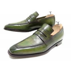 CHAUSSURES BERLUTI ANDY 9 43 MOCASSINS EN CUIR VERT GREEN LEATHER SHOES 1620€