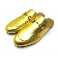 NEUF CHAUSSURES GUCCI MULES PRINCETOWN 423513 MOCASSINS 39 40 FR CUIR DORE 575€