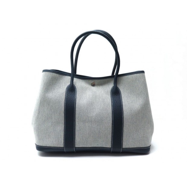 SAC A MAIN HERMES GARDEN PARTY 36 CM CABAS TOILE BEIGE ET CUIR BLEU PURSE 1620€