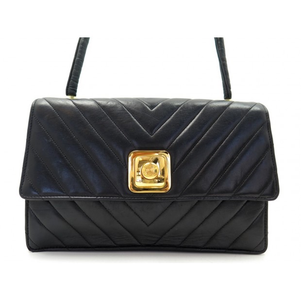 sac a main chanel en cuir chevron noir