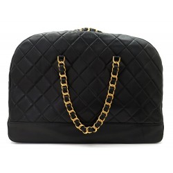 SAC A MAIN DE VOYAGE CHANEL CUIR NOIR MATELASSE 60 CM