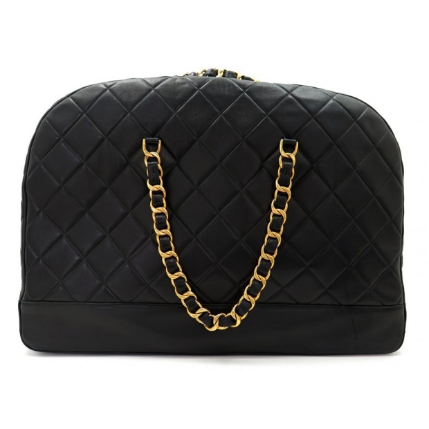 SAC A MAIN DE VOYAGE CHANEL CUIR NOIR MATELASSE 60 CM