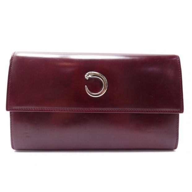 PORTEFEUILLE CARTIER PANTHERE PORTE MONNAIE EN CUIR BORDEAUX LEATHER WALLET 600€