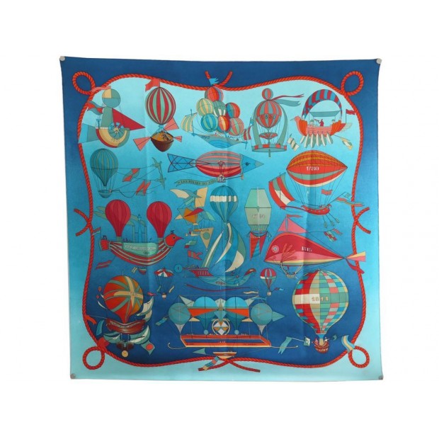 FOULARD HERMES LES FOLIES DU CIEL PAR LOIC DUBIGEON EN SOIE BLEU SILK SCARF 370€