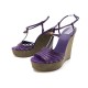 NEUF CHAUSSURES GUCCI SANDALES TALONS COMPENSES 38.5 IT 39 FR CUIR VIOLET 590€