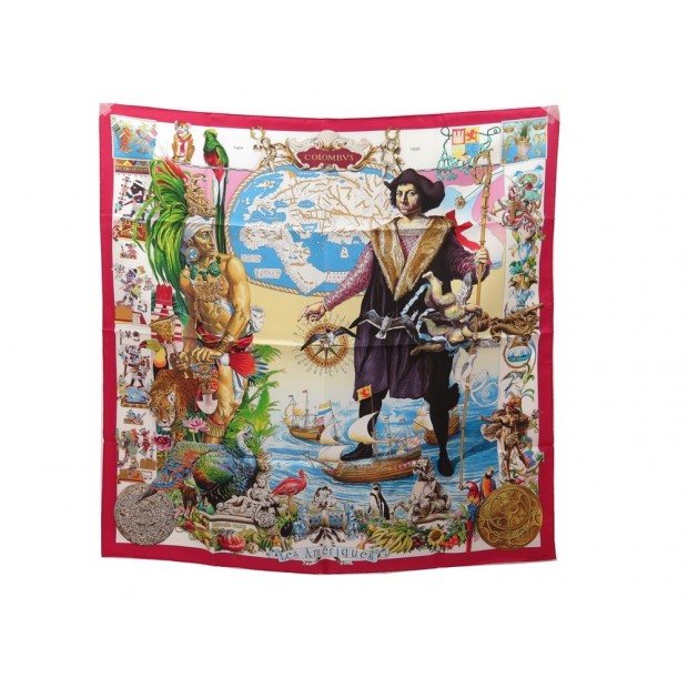 NEUF FOULARD HERMES LES AMERIQUES OLIVIER CARRE SOIE MULTICOLORE SILK SCARF 370€