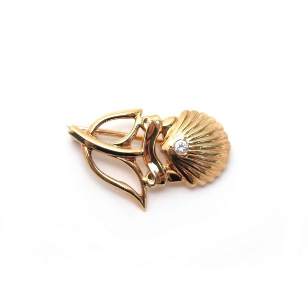 VINTAGE BROCHE CARTIER COQUILLE SAINT JACQUES OR JAUNE ET DIAMANT 