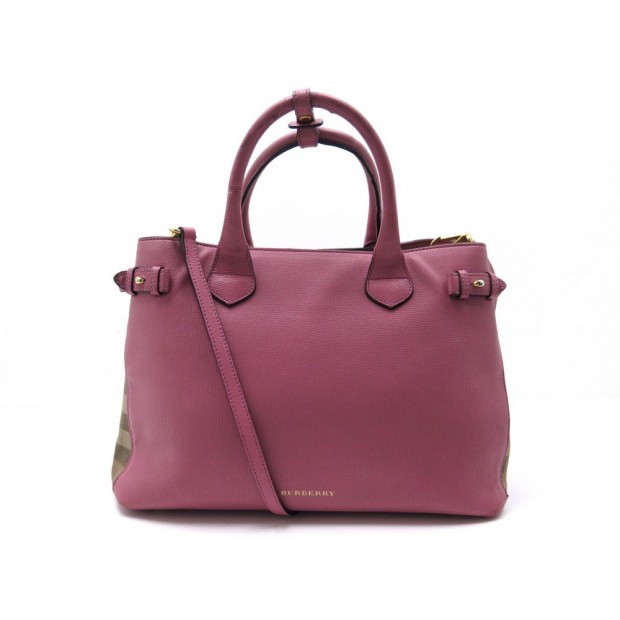 SAC A MAIN BURBERRY THE BANNER CUIR GRAINE ROSE 