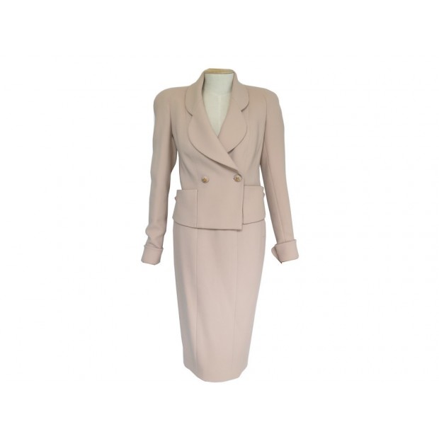 TAILLEUR CHANEL JUPE + VESTE 38 M EN LAINE BEIGE WOOL TAILOR SKIRT JACKET 6500€