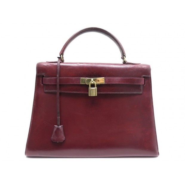 VINTAGE SAC A MAIN HERMES KELLY 33 SELLIER EN CUIR BOX BORDEAUX BAG PURSE 7700€