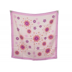 NEUF FOULARD CHANEL CARRE 90 CM EN SOIE ROSE LOGO CC BOITE PINK SILK SCARF 380€