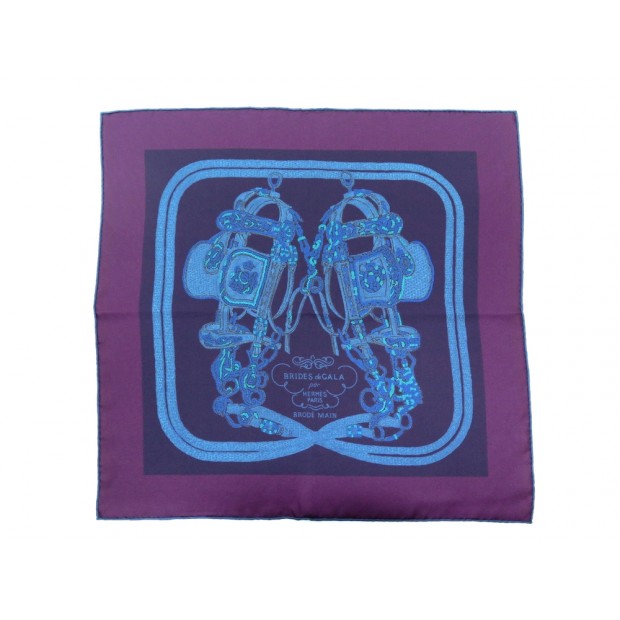 NEUF FOULARD HERMES GAVROCHE BRIDES DE GALA BRODE MAIN EN SOIE VIOLET SCARF 165