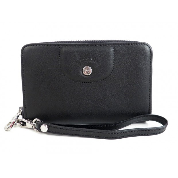 NEUF PORTEFEUILLE COMPACT LONGCHAMP LE PLIAGE EN CUIR NOIR LEATHER BILLFOLD 230€