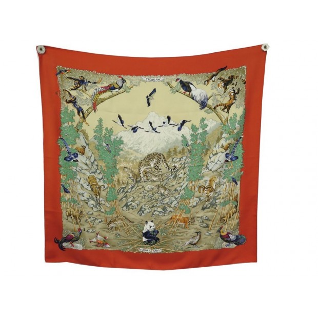 NEUF FOULARD HERMES SICHUAN ROBERT DALLET CARRE 90 SOIE ORANGE SILK SCARF 370