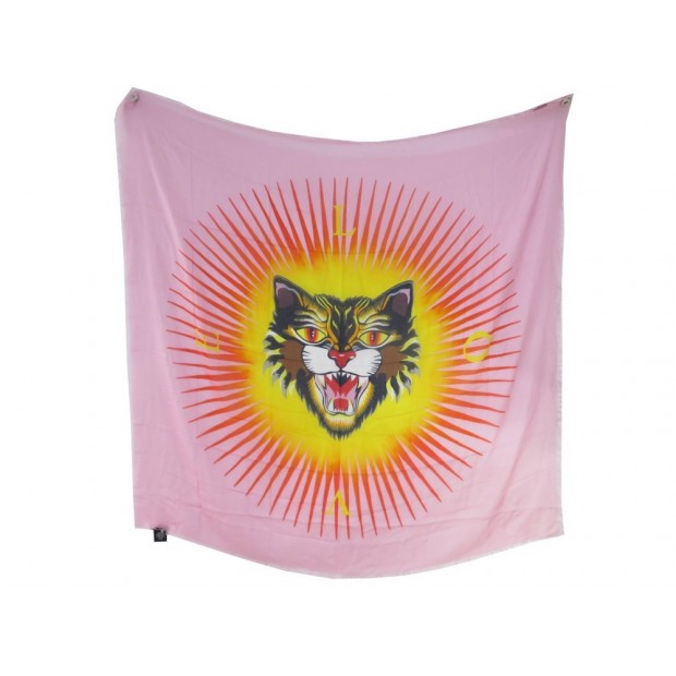 NEUF FOULARD CHALE GUCCI BLACK SUN 475895 MODAL & SOIE ROSE PINK SILK SCARF 300