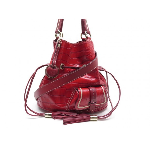 SAC A MAIN LANCEL PREMIER FLIRT CUIR FACON CROCO ROUGE BANDOULIERE HAND BAG 725