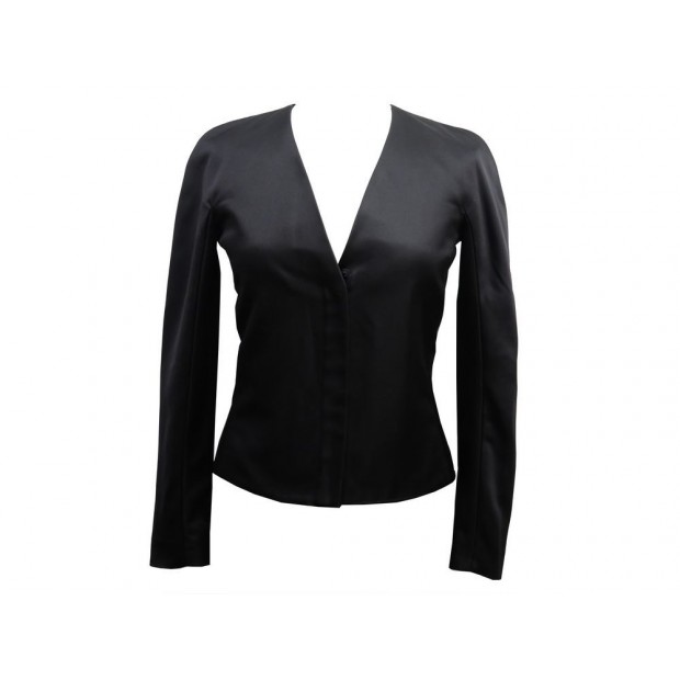 NEUF VESTE HERMES CINTREE T 34 S EN SOIE NOIRE ZIPPE BENT SILK JACKET NEW 2000€